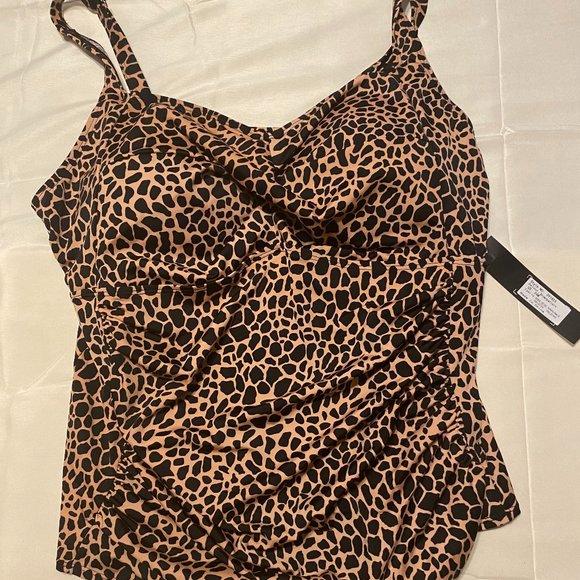 JINXUEER Other - JINXUEER Women's Tankini Swim Top P34 Brown Pattern Size 24W